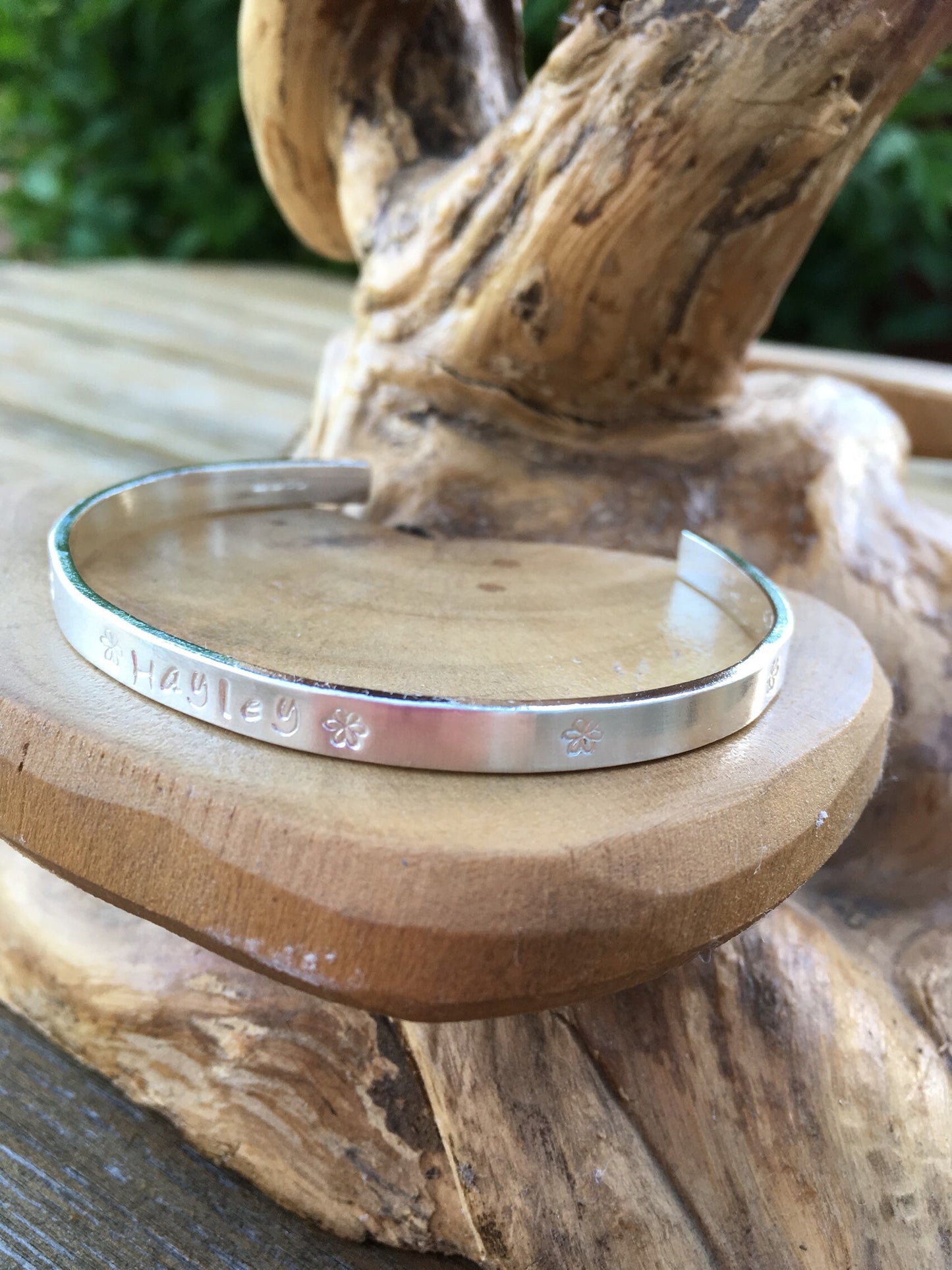 Personalised Sterling silver bangle choice of text and pattern, fully hallmarked & handmade uk