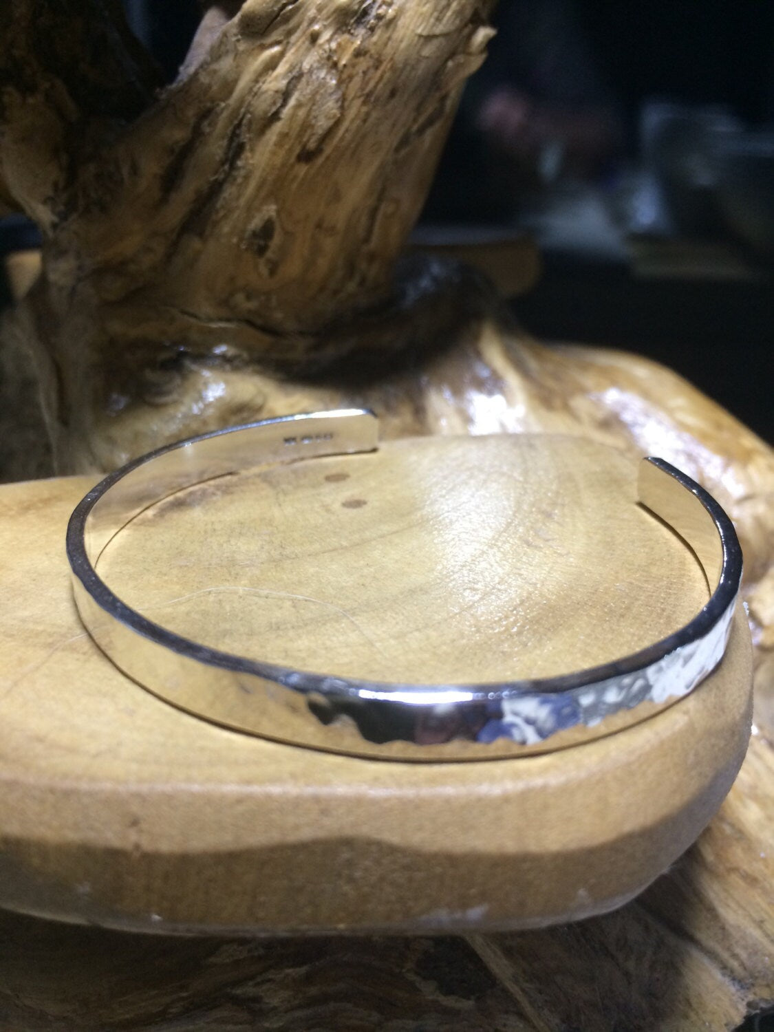 Personalised Sterling silver bangle choice of text and pattern, fully hallmarked & handmade uk