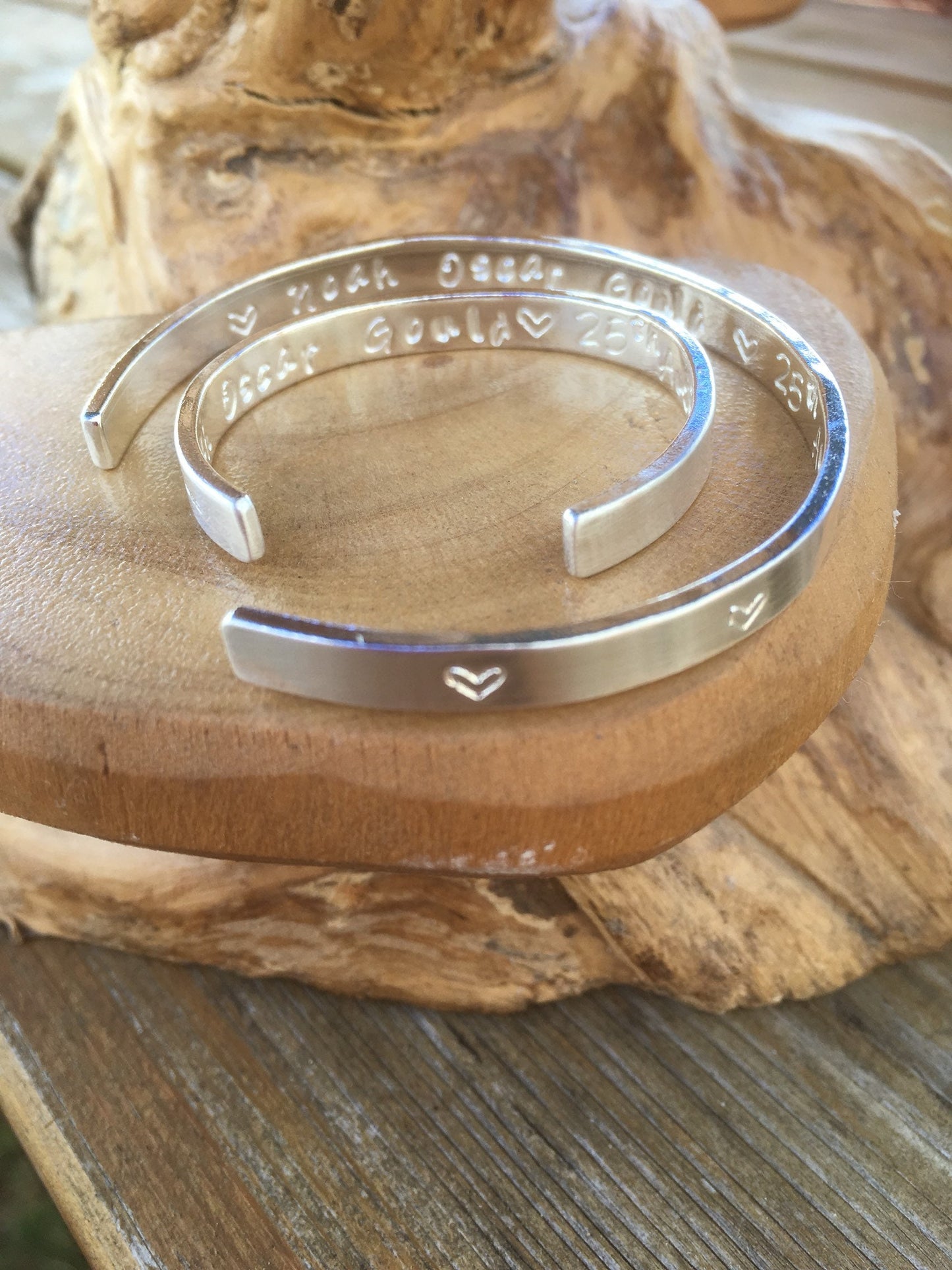 Mum and baby 2 x matching Personalised Sterling silver bangles choice of text and pattern, fully hallmarked & handmade uk
