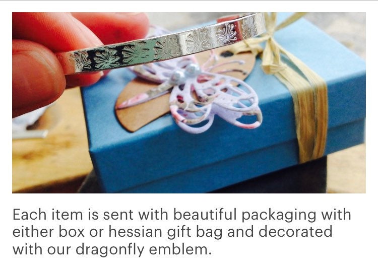 Personalised Sterling silver bangle choice of text and pattern, fully hallmarked & handmade uk