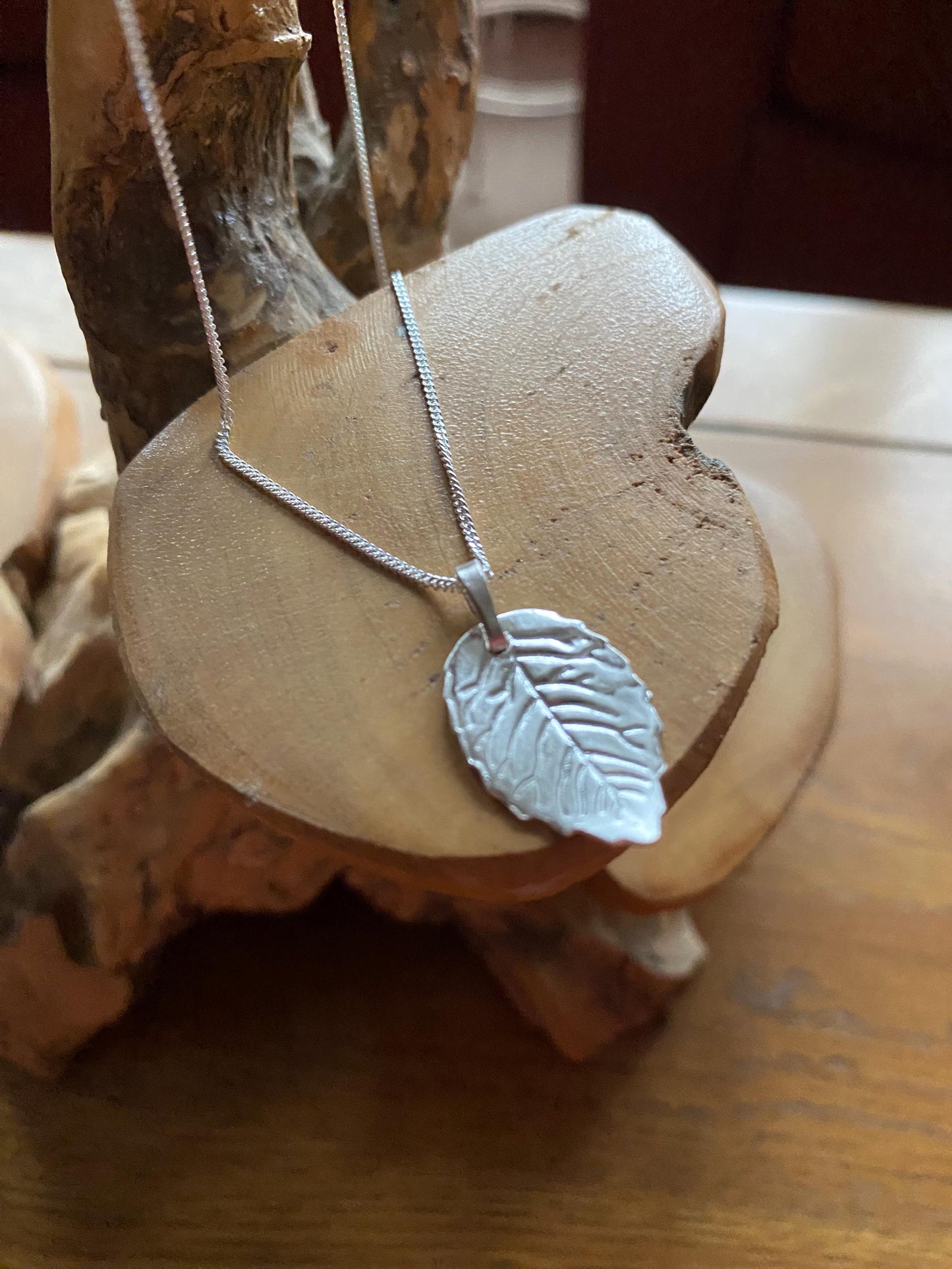 fine silver leaf with 18” solid sterling silver curb necklace