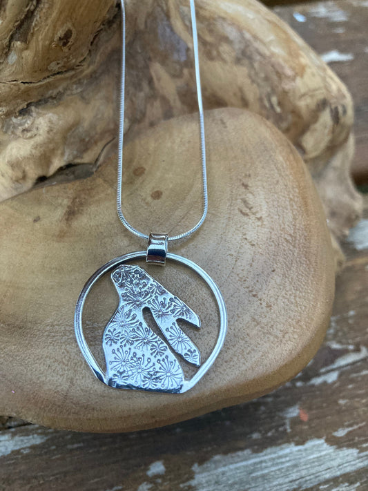 Moon gazing Hare pendant, Personalised and in solid sterling silver, hand made UK