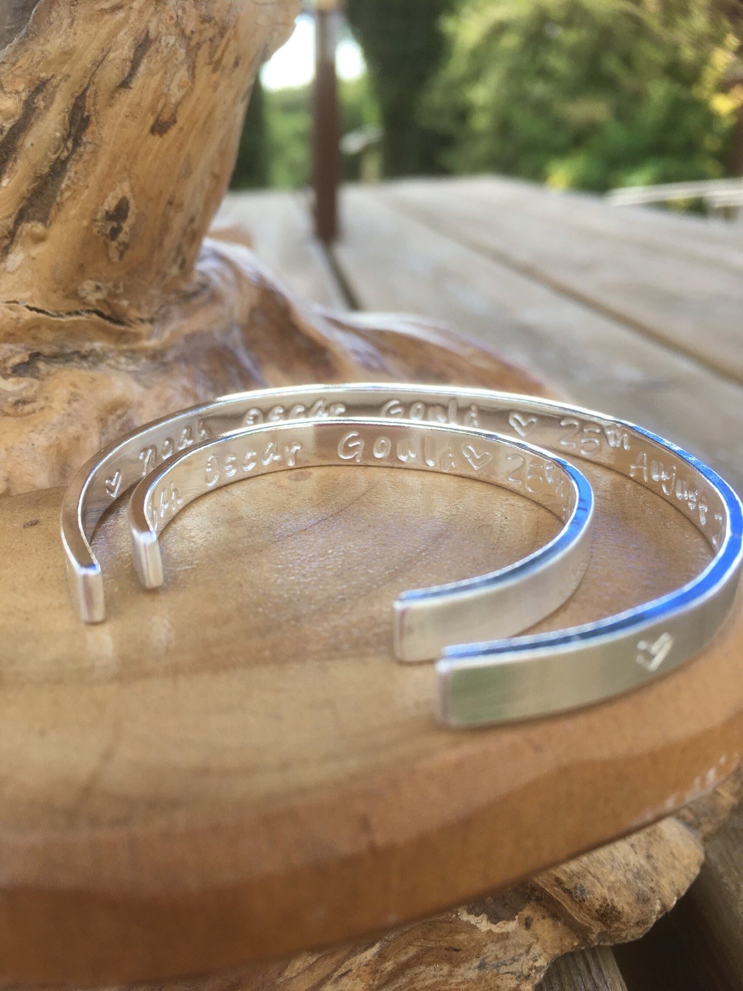 Mum and baby 2 x matching Personalised Sterling silver bangles choice of text and pattern, fully hallmarked & handmade uk