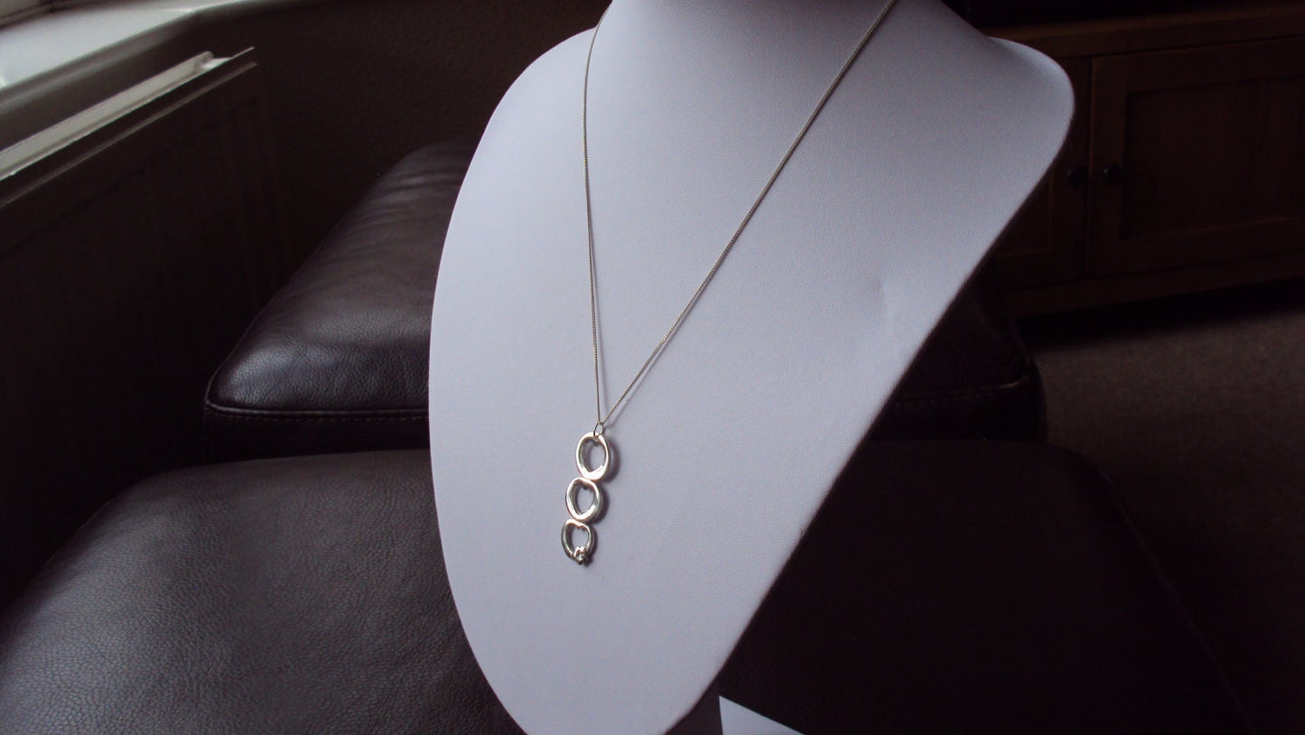 solid fine silver triple heart pendant with flower and 18" sterling silver chain designed & handmade in UK