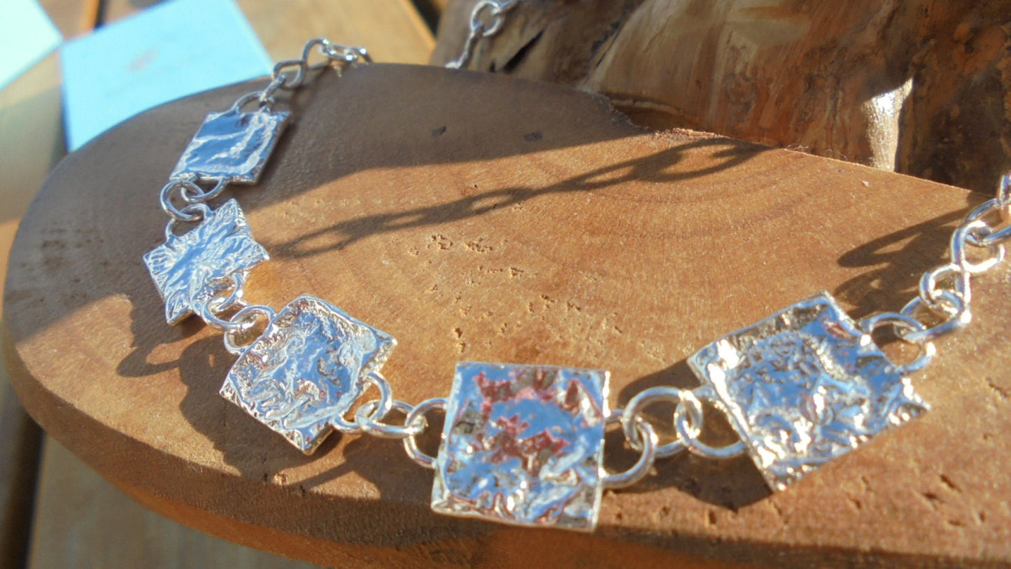 solid sterling reticulated sterling silver squares on handmade infinity sterling silver chain designed & handmade uk