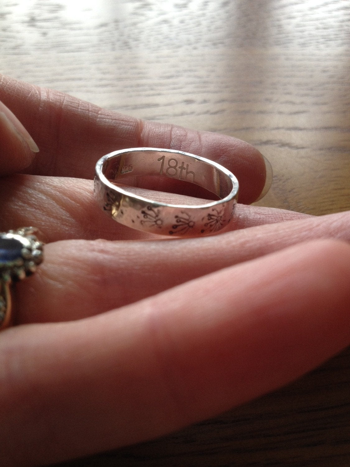 Personalised solid sterling silver wedding or friendship ring, choice of pattern/text, designed & handmade in UK