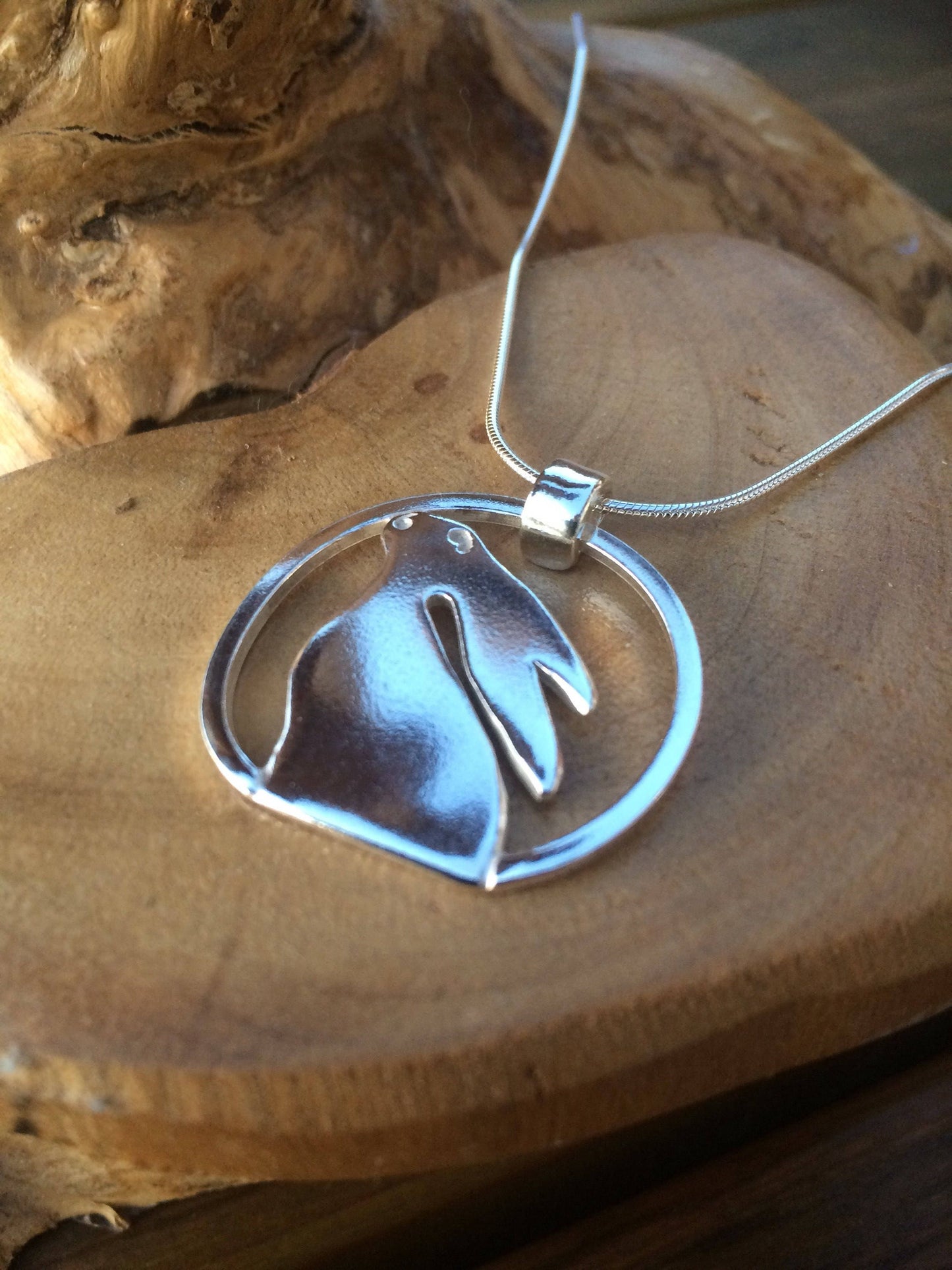 Moon gazing Hare pendant, Personalised and in solid sterling silver, hand made UK