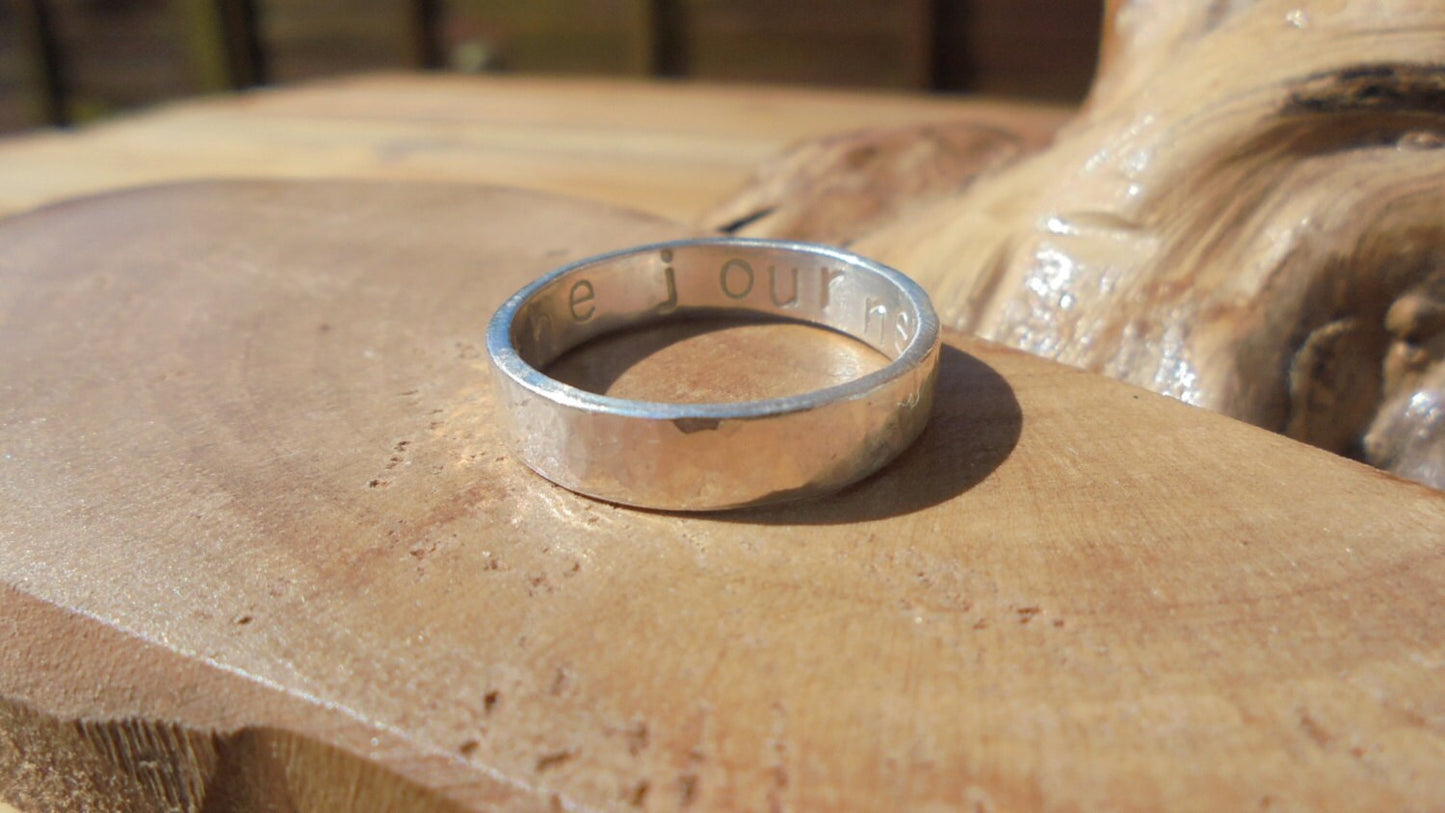 Personalised solid sterling silver wedding or friendship ring, choice of pattern/text, designed & handmade in UK