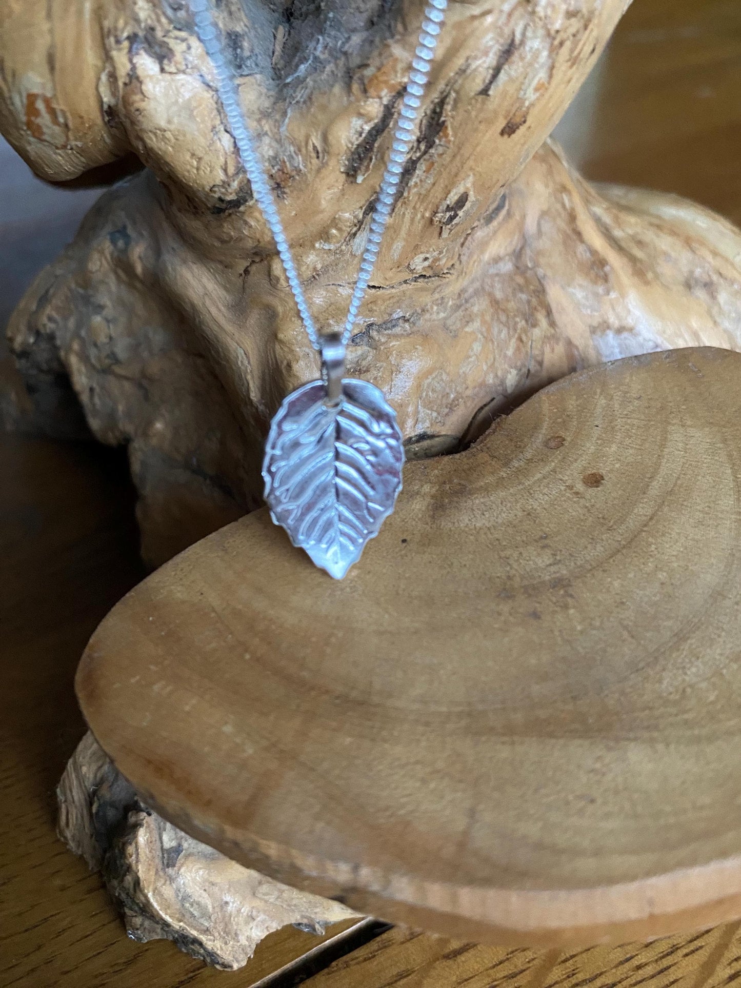 fine silver leaf with 18” solid sterling silver curb necklace