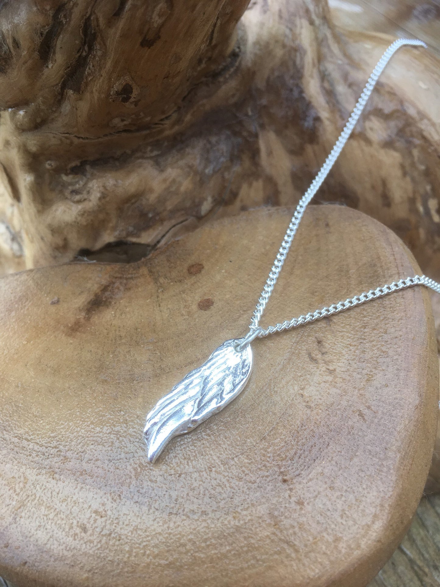 Personalised angels wing solid silver dainty pendant necklace and 18" sterling silver chain designed & handmade in UK