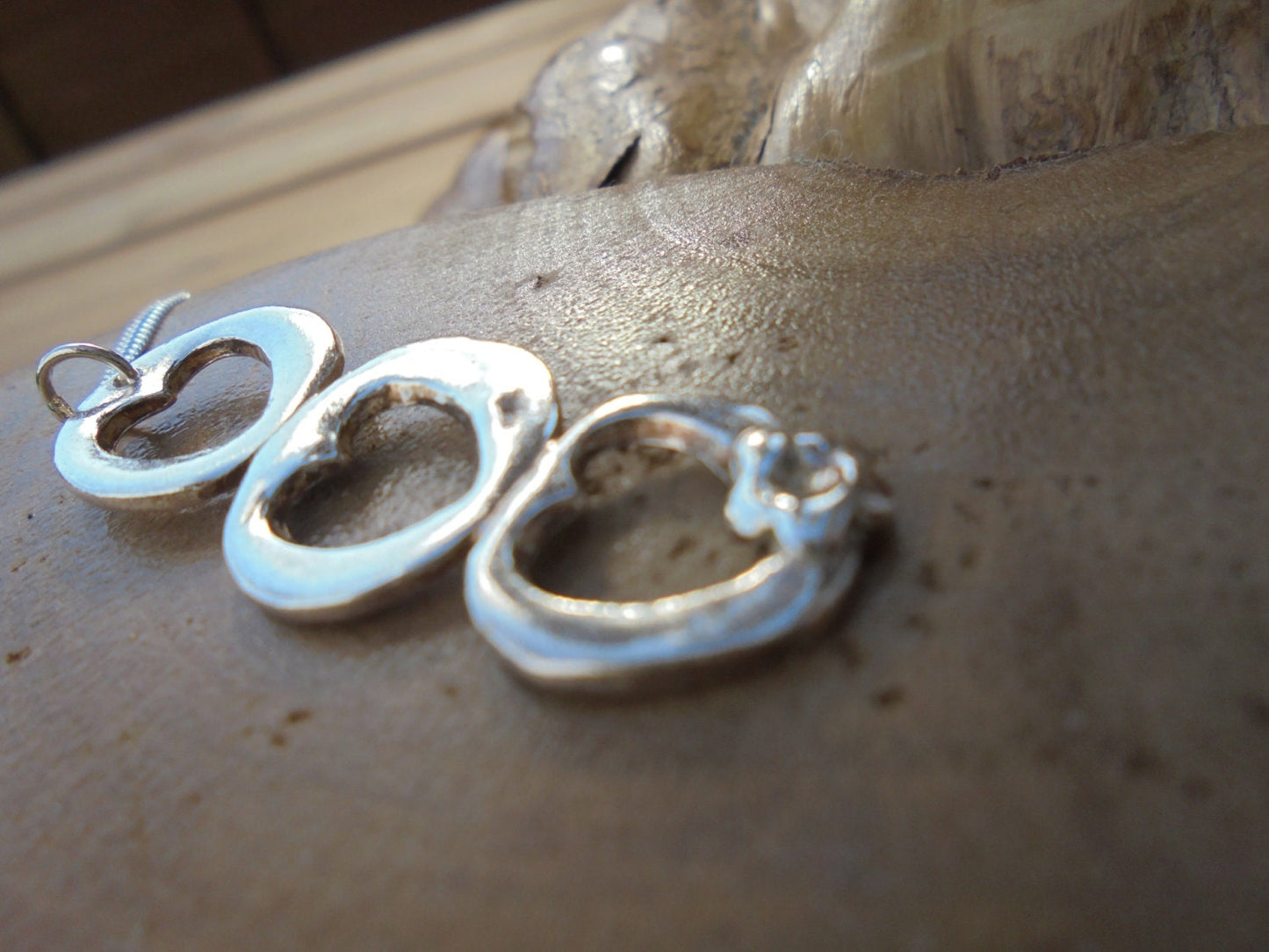 solid fine silver triple heart pendant with flower and 18" sterling silver chain designed & handmade in UK