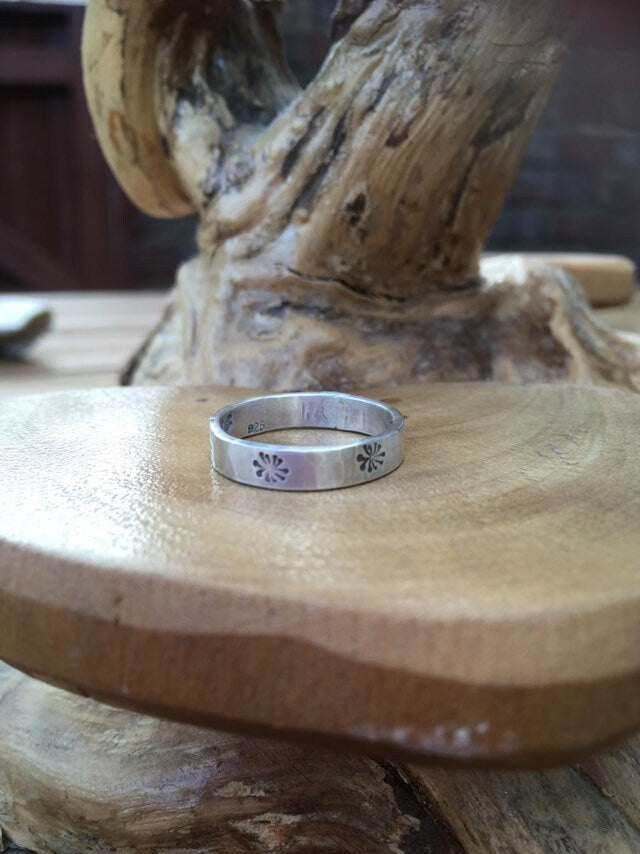 Personalised solid sterling silver wedding or friendship ring, choice of pattern/text, designed & handmade in UK