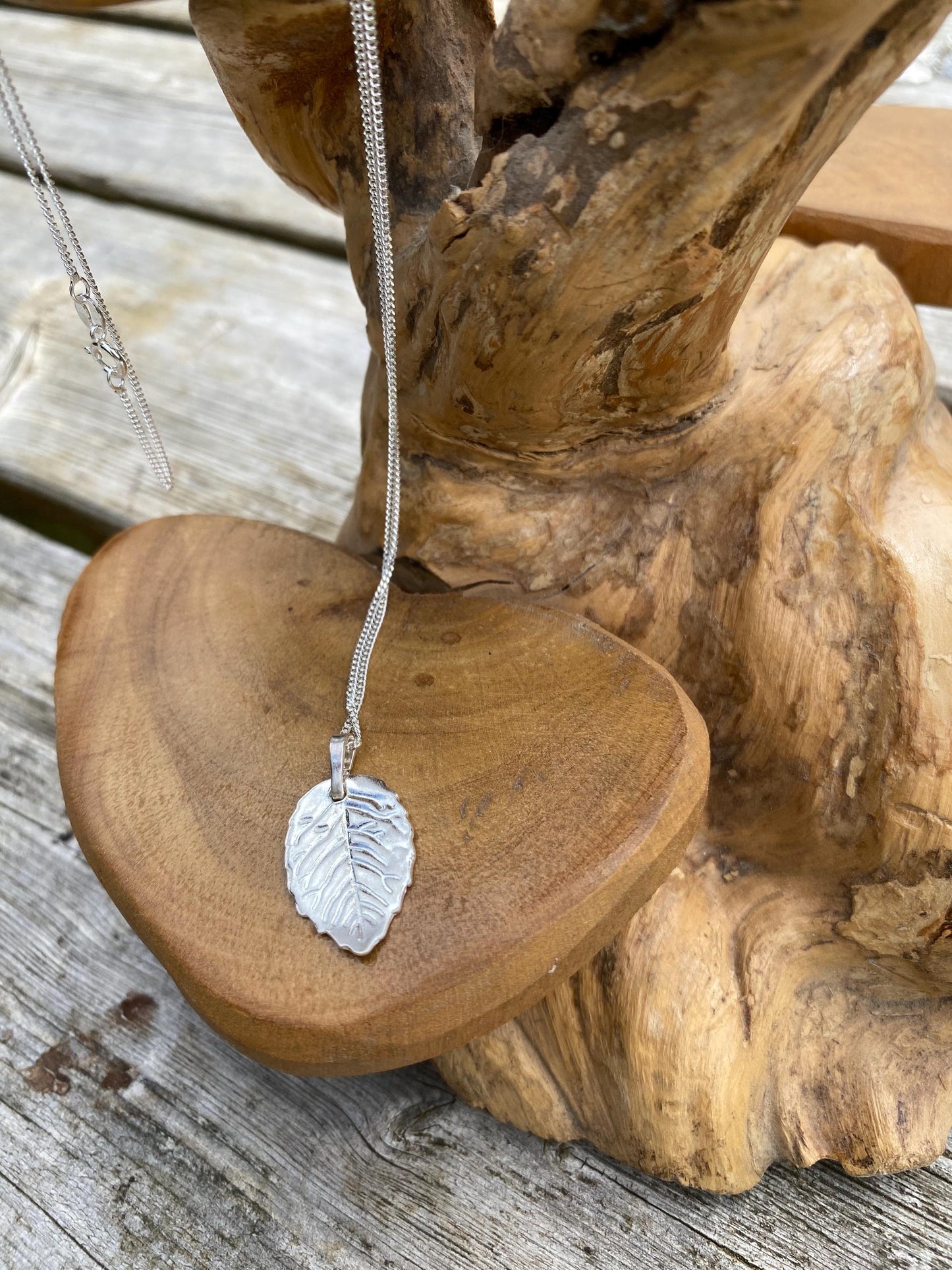 fine silver leaf with 18” solid sterling silver curb necklace