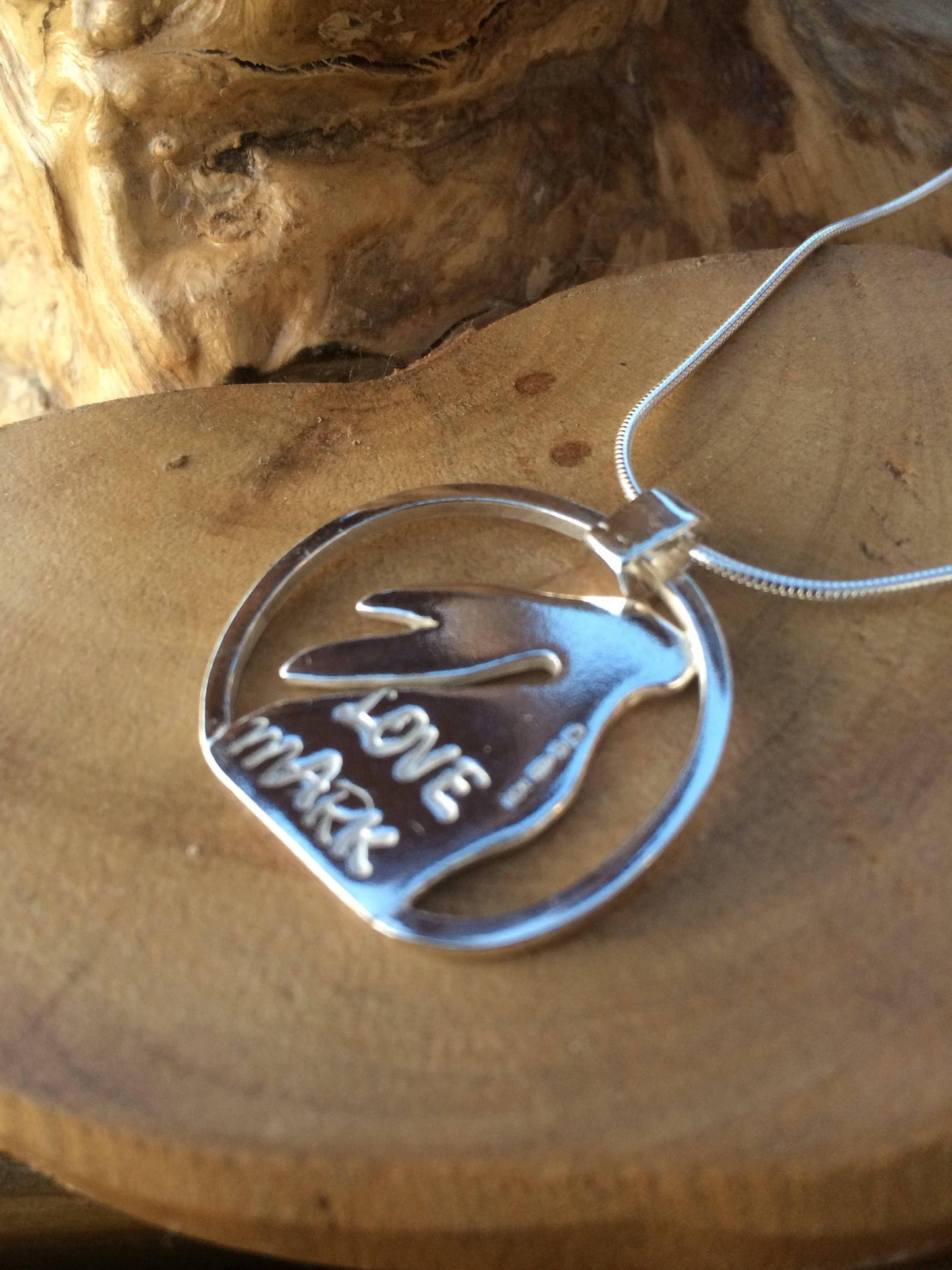 Moon gazing Hare pendant, Personalised and in solid sterling silver, hand made UK