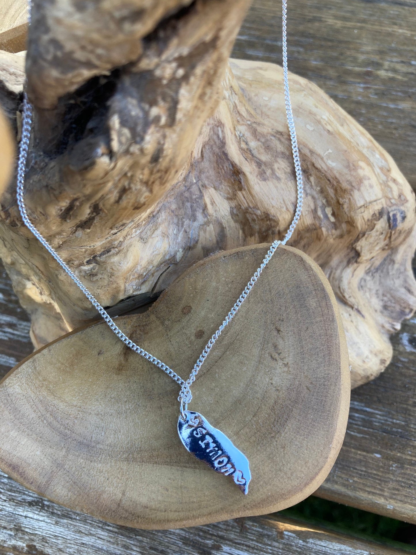 Personalised angels wing solid silver dainty pendant necklace and 18" sterling silver chain designed & handmade in UK