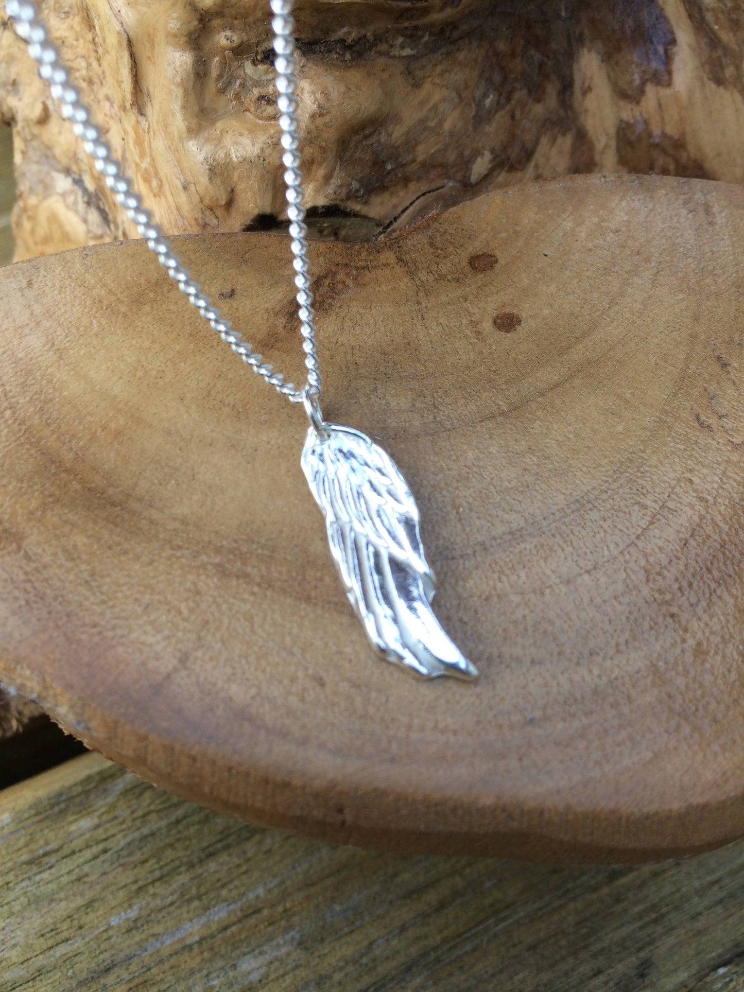 Personalised angels wing solid silver dainty pendant necklace and 18" sterling silver chain designed & handmade in UK
