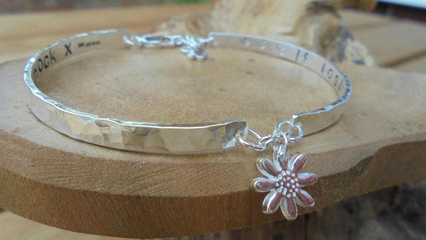 Personalised Sterling silver bracelet, fully hallmarked with choice of fine silver charm