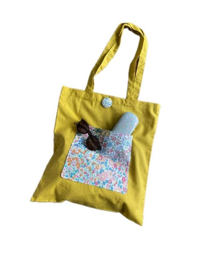 Liberty of London pocket large Tote bag handmade,Liberty print front pocket on bright colourful cotton tote bags. Unique gift.