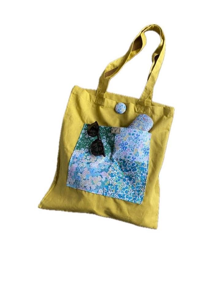 Liberty of London pocket large Tote bag handmade,Liberty print front pocket on bright colourful cotton tote bags. Unique gift.