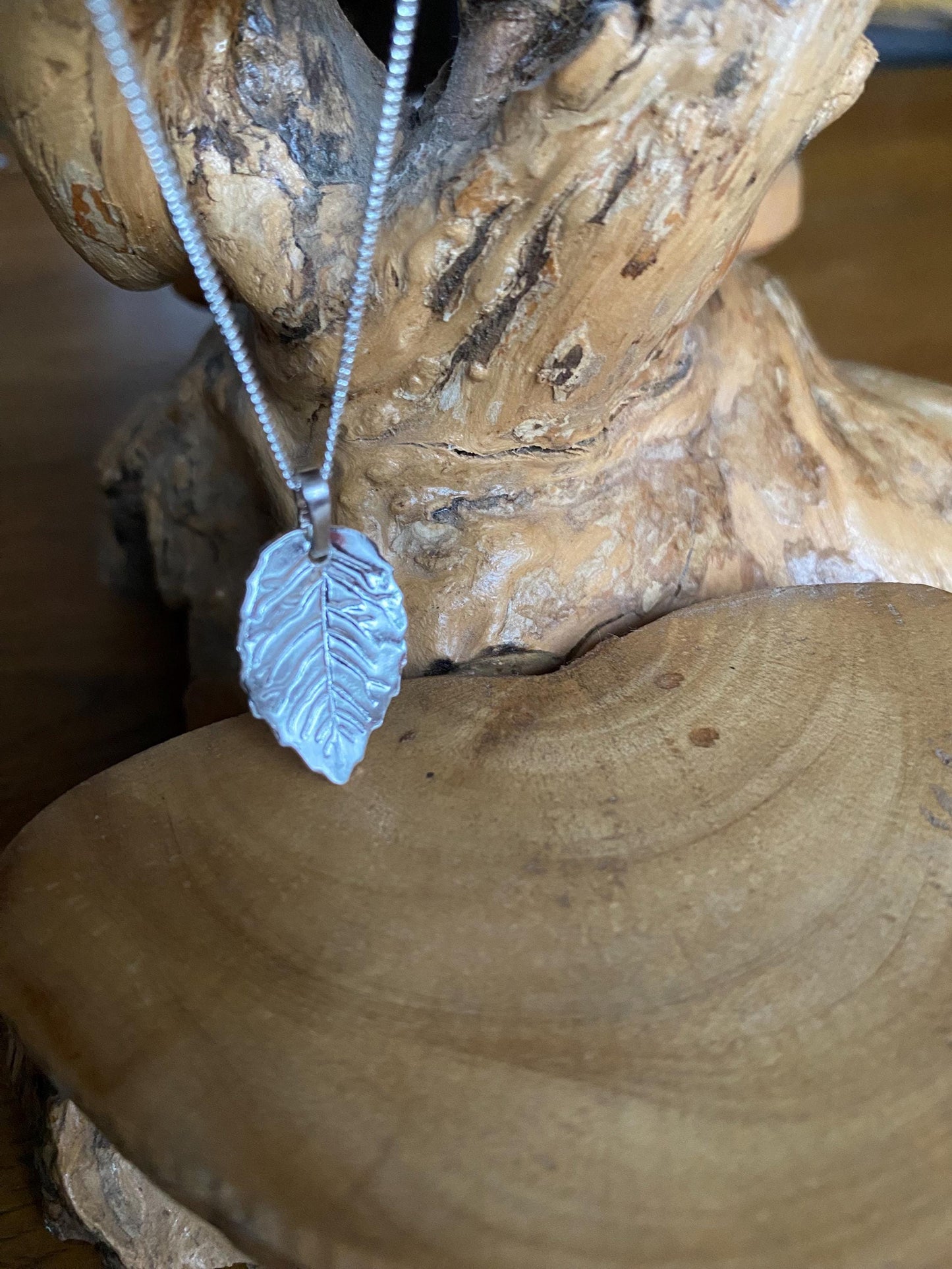 fine silver leaf with 18” solid sterling silver curb necklace