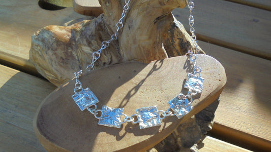 solid sterling reticulated sterling silver squares on handmade infinity sterling silver chain designed & handmade uk