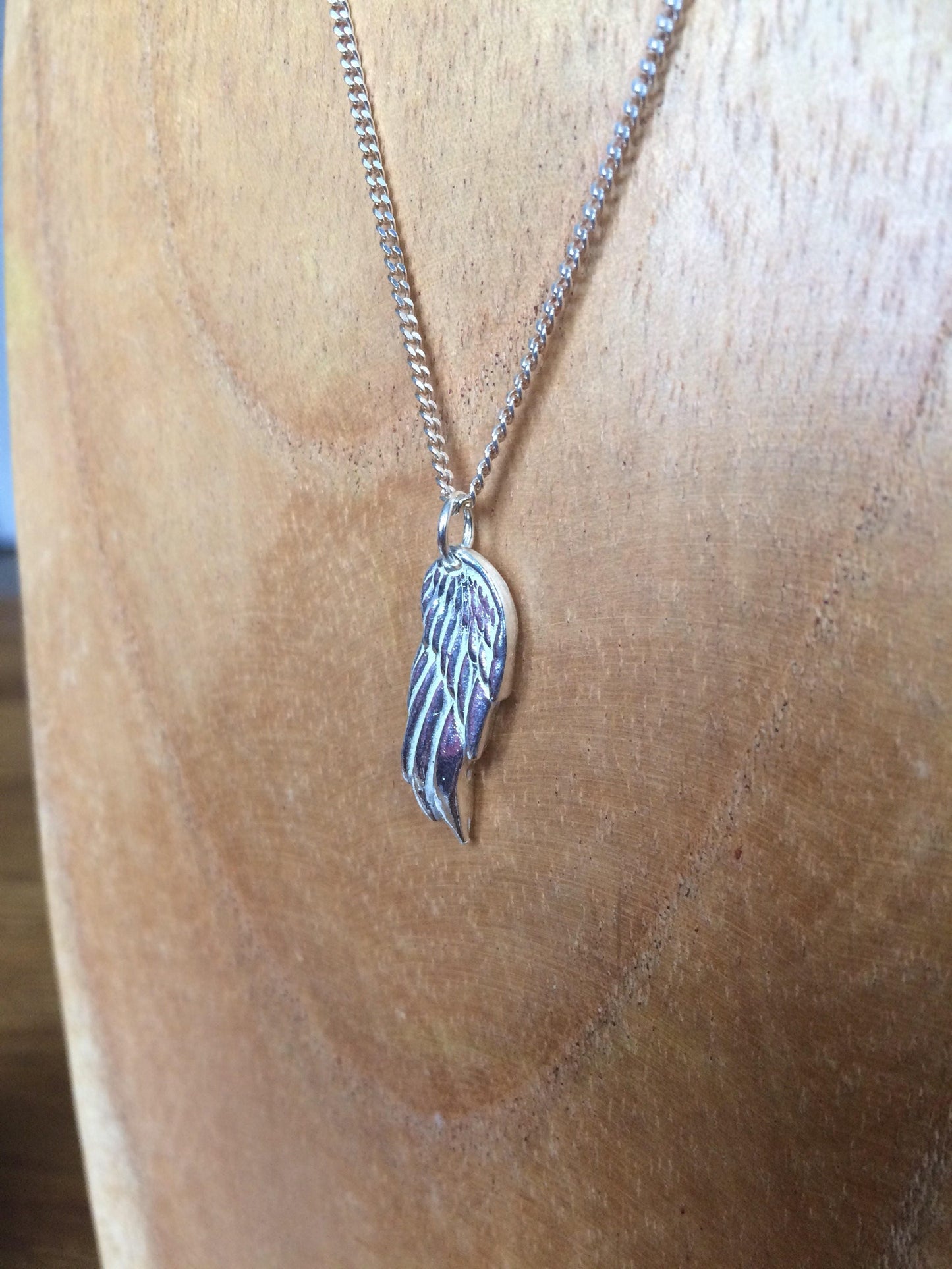 Personalised angels wing solid silver dainty pendant necklace and 18" sterling silver chain designed & handmade in UK