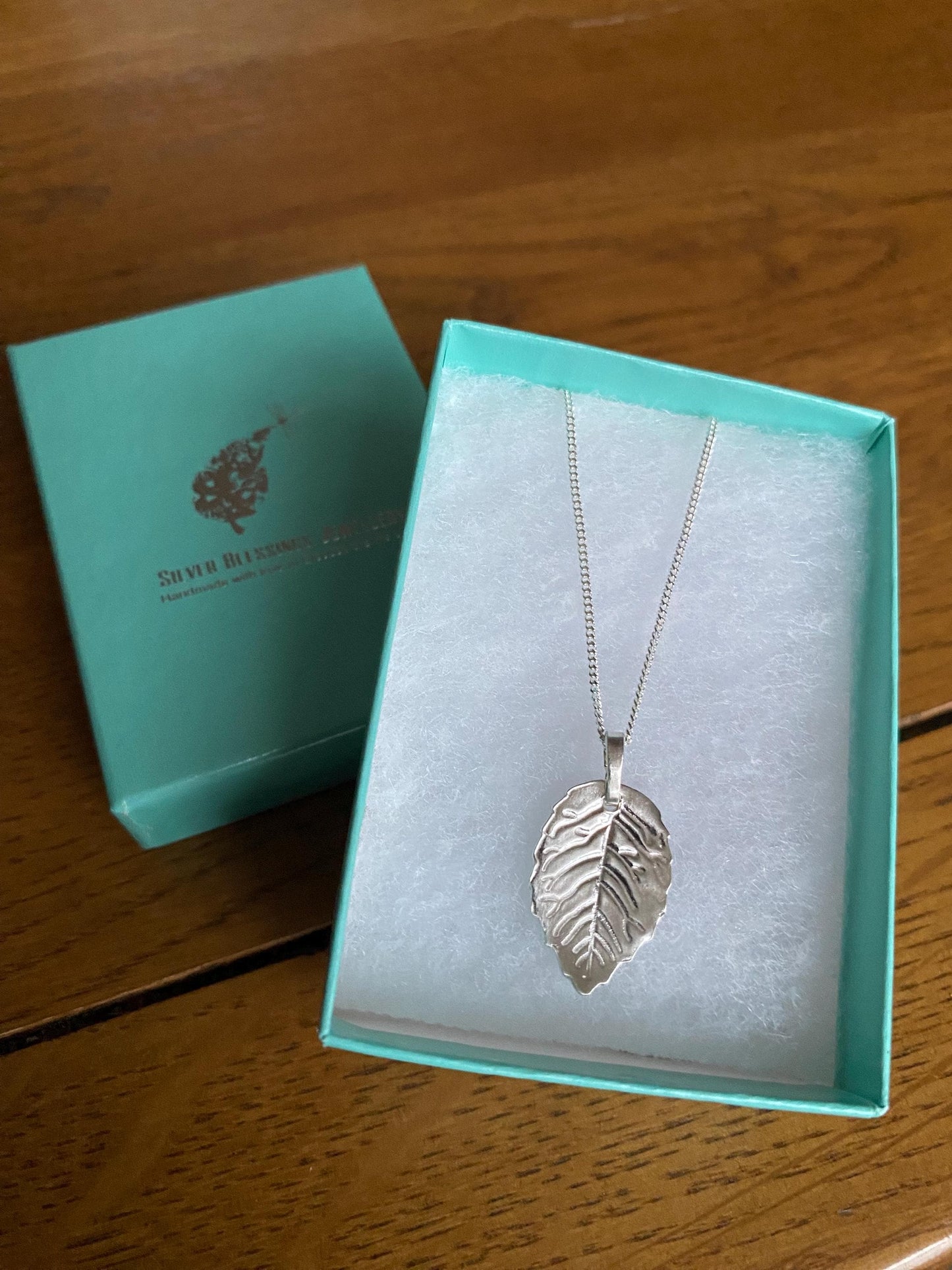 fine silver leaf with 18” solid sterling silver curb necklace