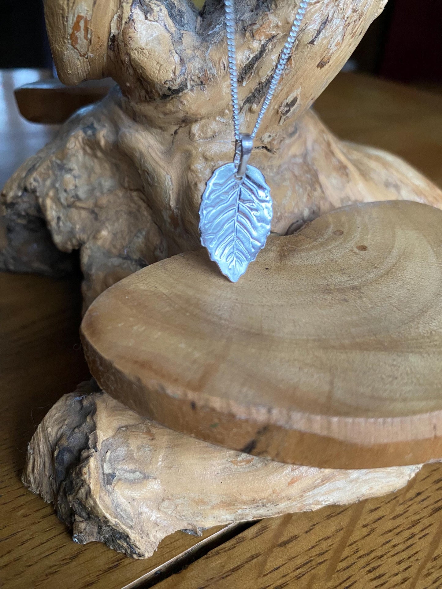 fine silver leaf with 18” solid sterling silver curb necklace