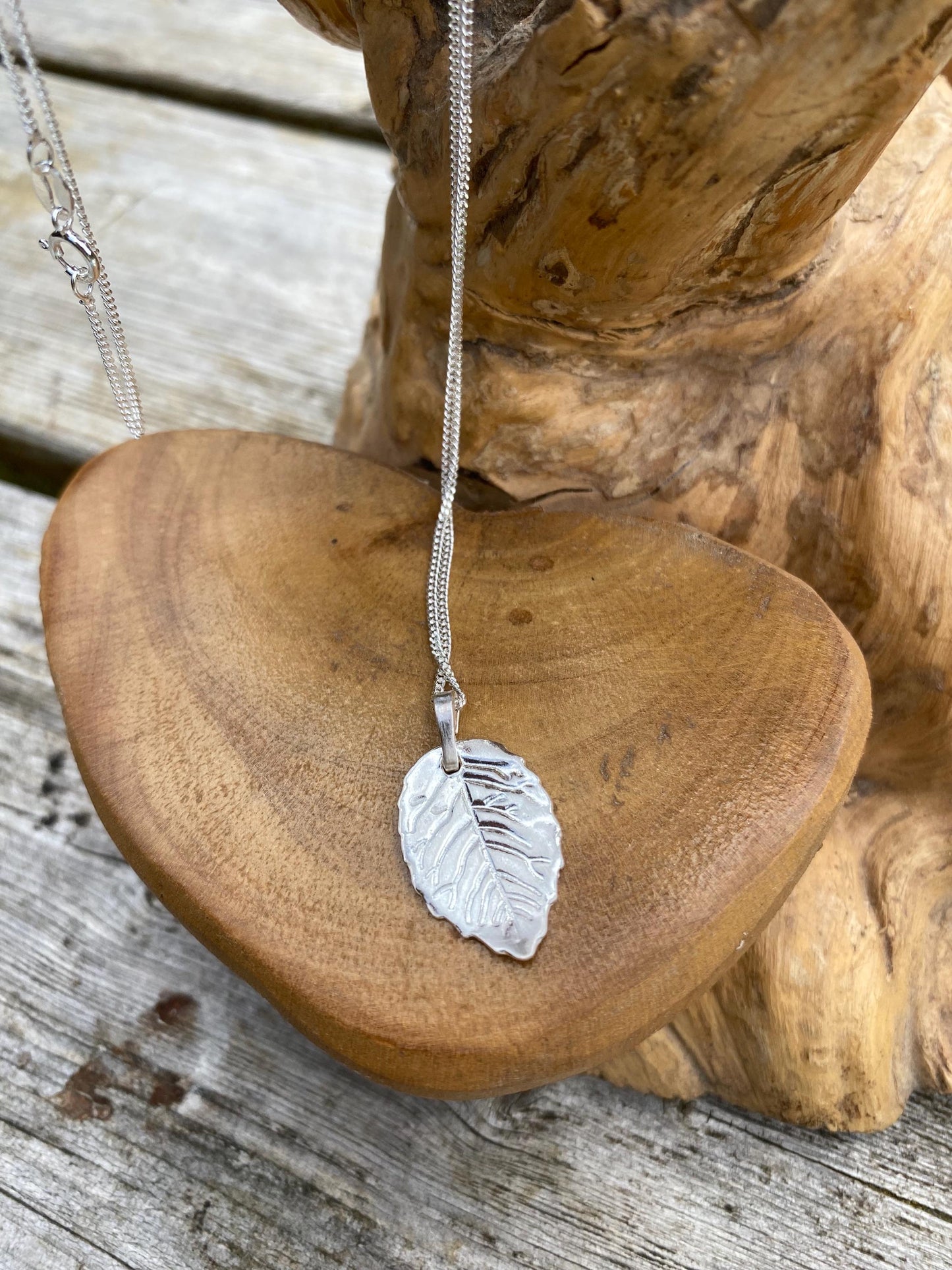 fine silver leaf with 18” solid sterling silver curb necklace