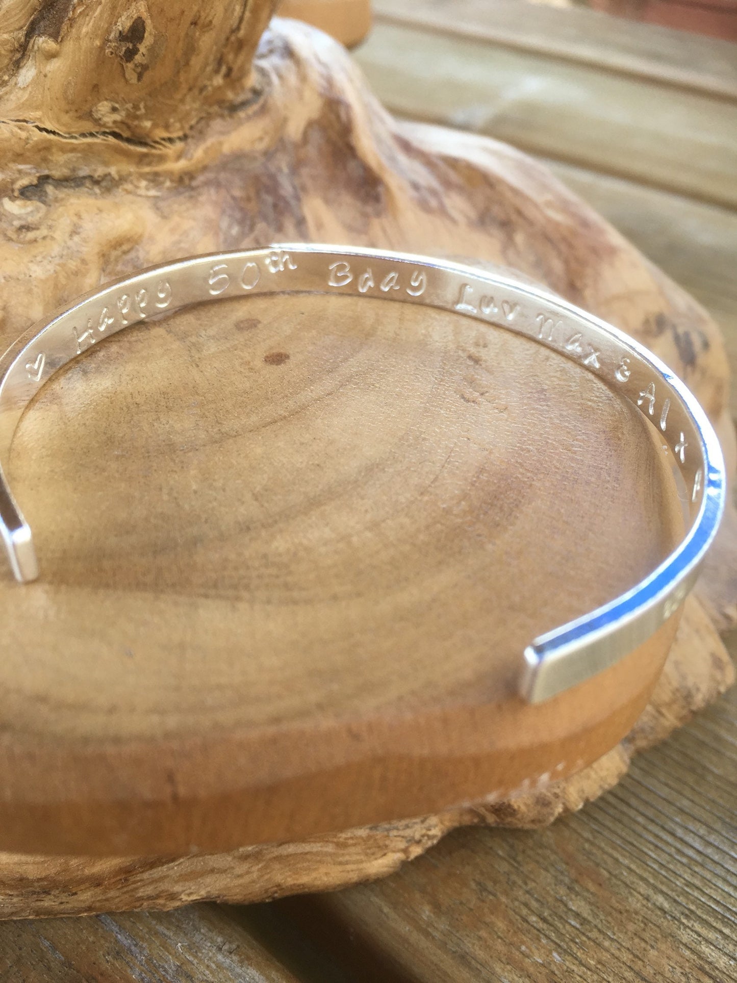 Personalised Sterling silver bangle choice of text and pattern, fully hallmarked & handmade uk
