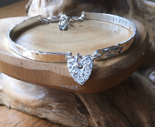 Personalised Sterling silver bracelet, fully hallmarked with choice of fine silver charm