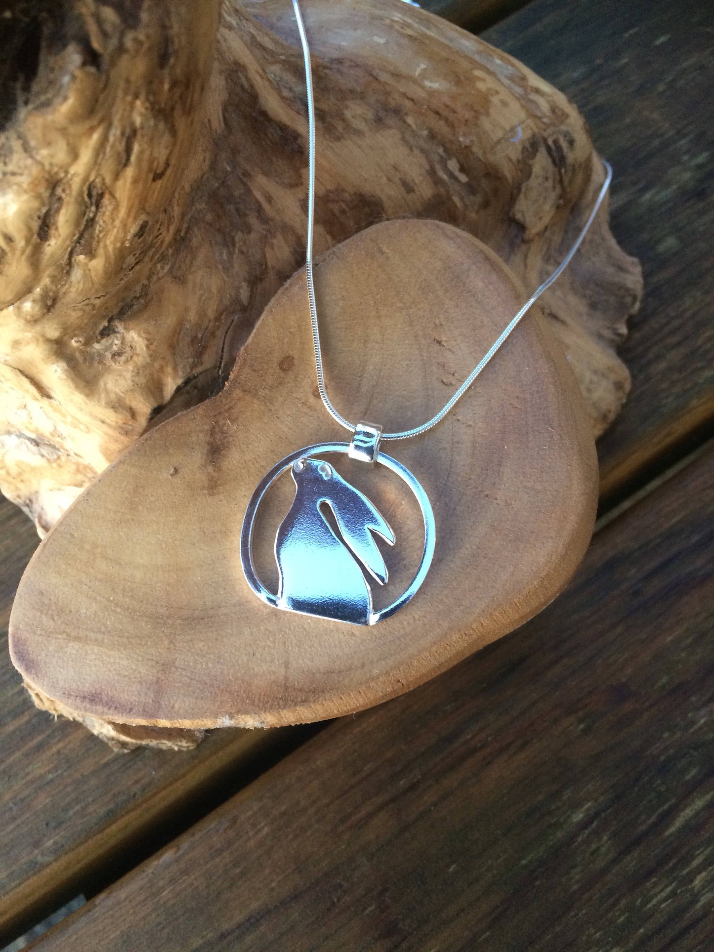 Moon gazing Hare pendant, Personalised and in solid sterling silver, hand made UK