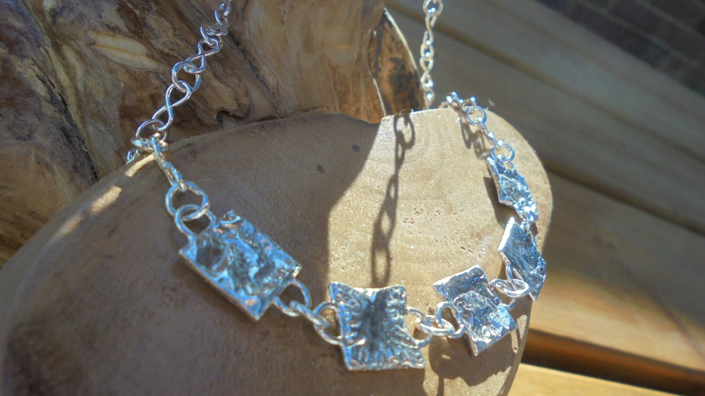 solid sterling reticulated sterling silver squares on handmade infinity sterling silver chain designed & handmade uk