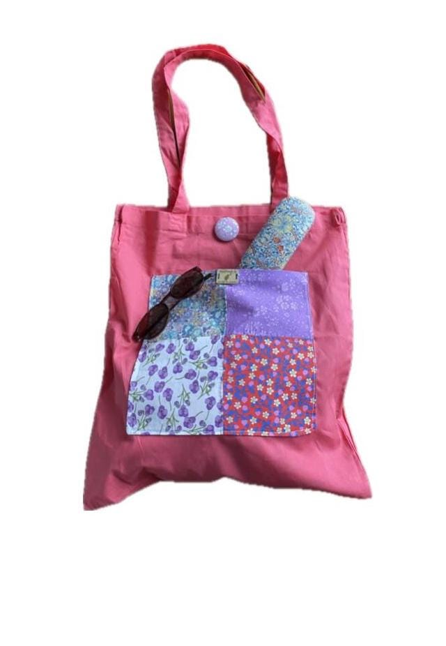 Liberty of London pocket large Tote bag handmade,Liberty print front pocket on bright colourful cotton tote bags. Unique gift.