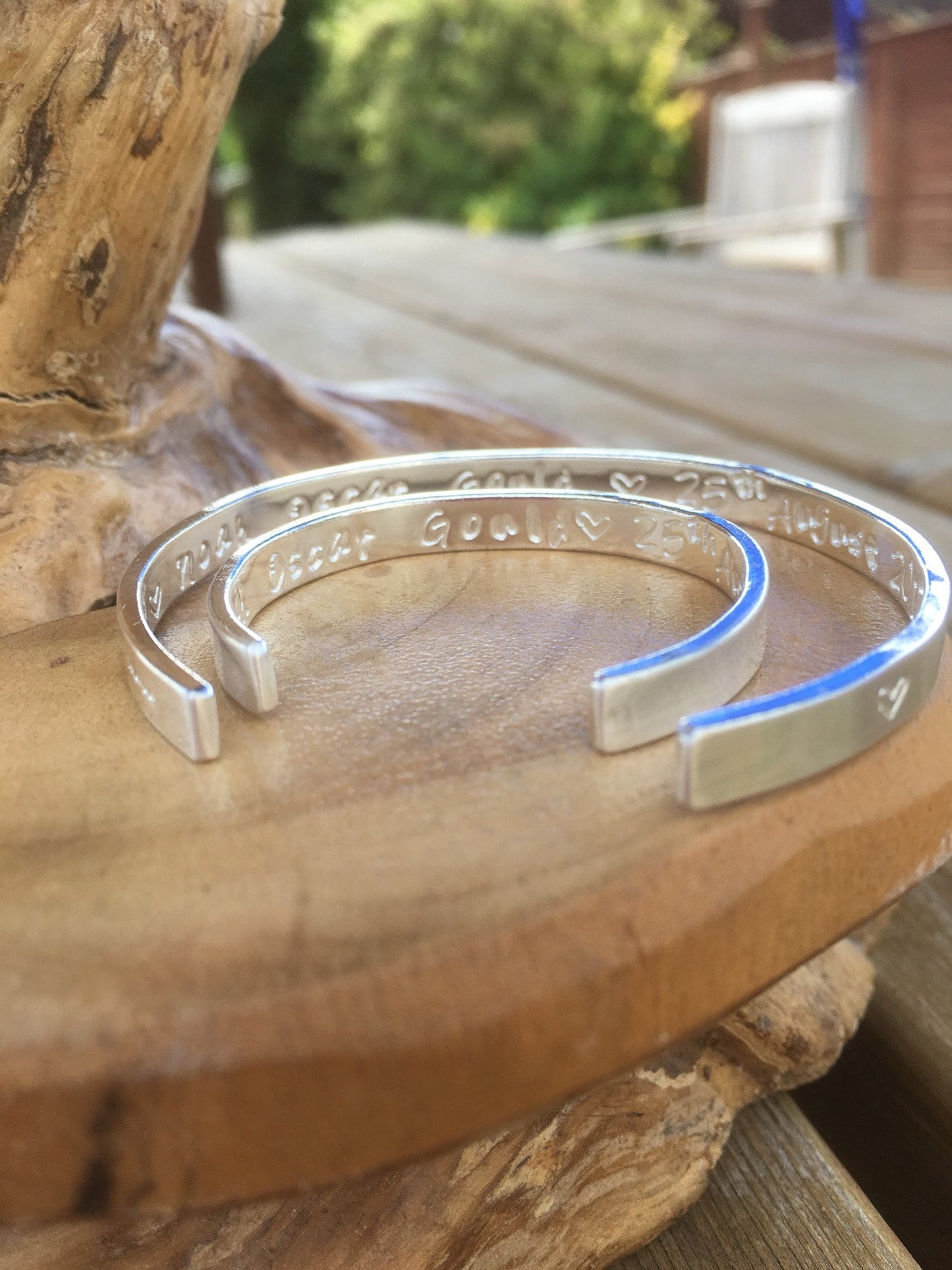 Mum and baby 2 x matching Personalised Sterling silver bangles choice of text and pattern, fully hallmarked & handmade uk