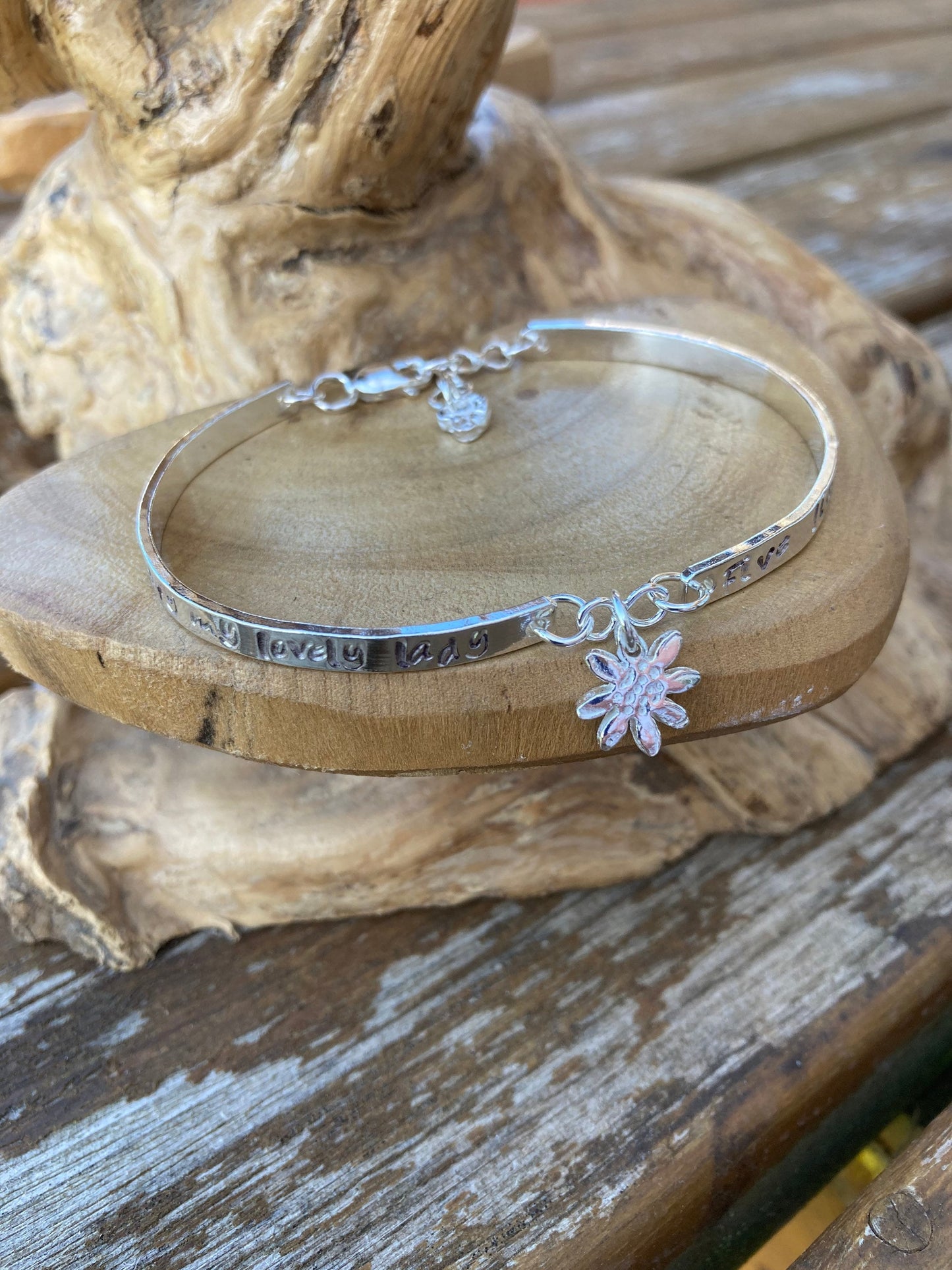 Personalised Sterling silver bracelet, fully hallmarked with choice of fine silver charm