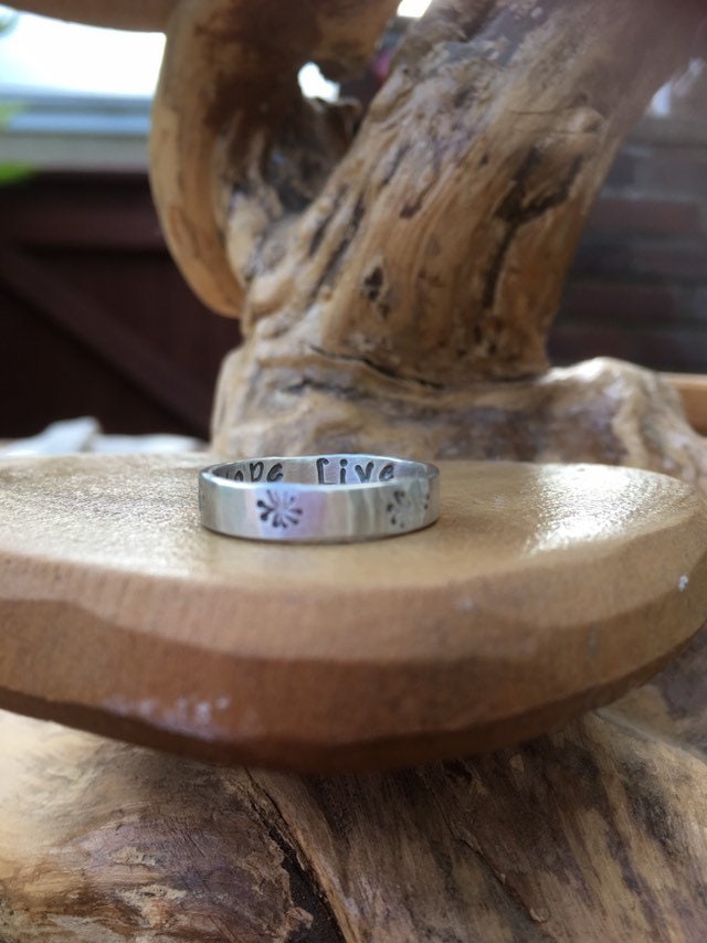 Personalised solid sterling silver wedding or friendship ring, choice of pattern/text, designed & handmade in UK