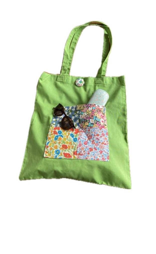 Liberty of London pocket large Tote bag handmade,Liberty print front pocket on bright colourful cotton tote bags. Unique gift.