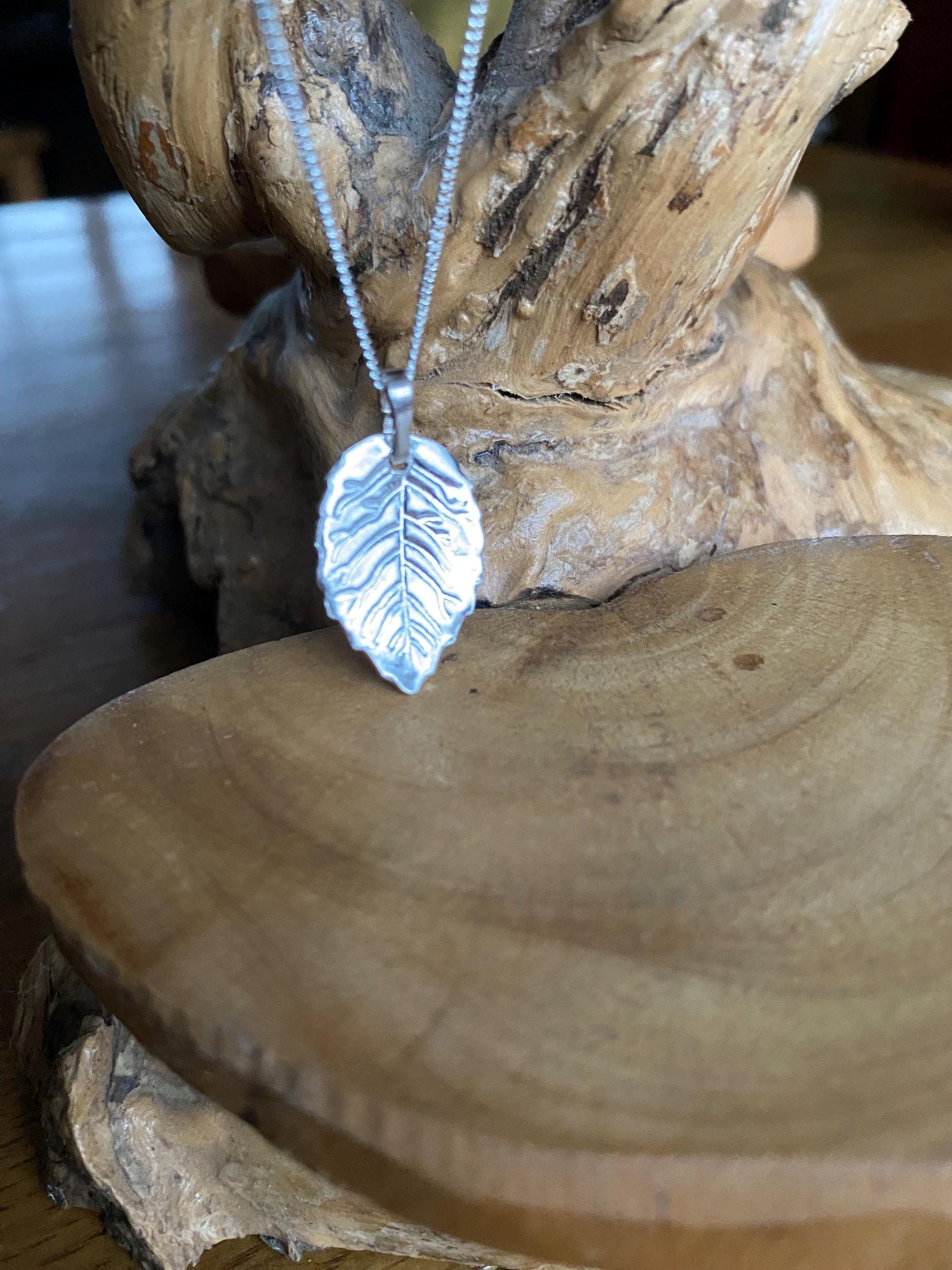 fine silver leaf with 18” solid sterling silver curb necklace