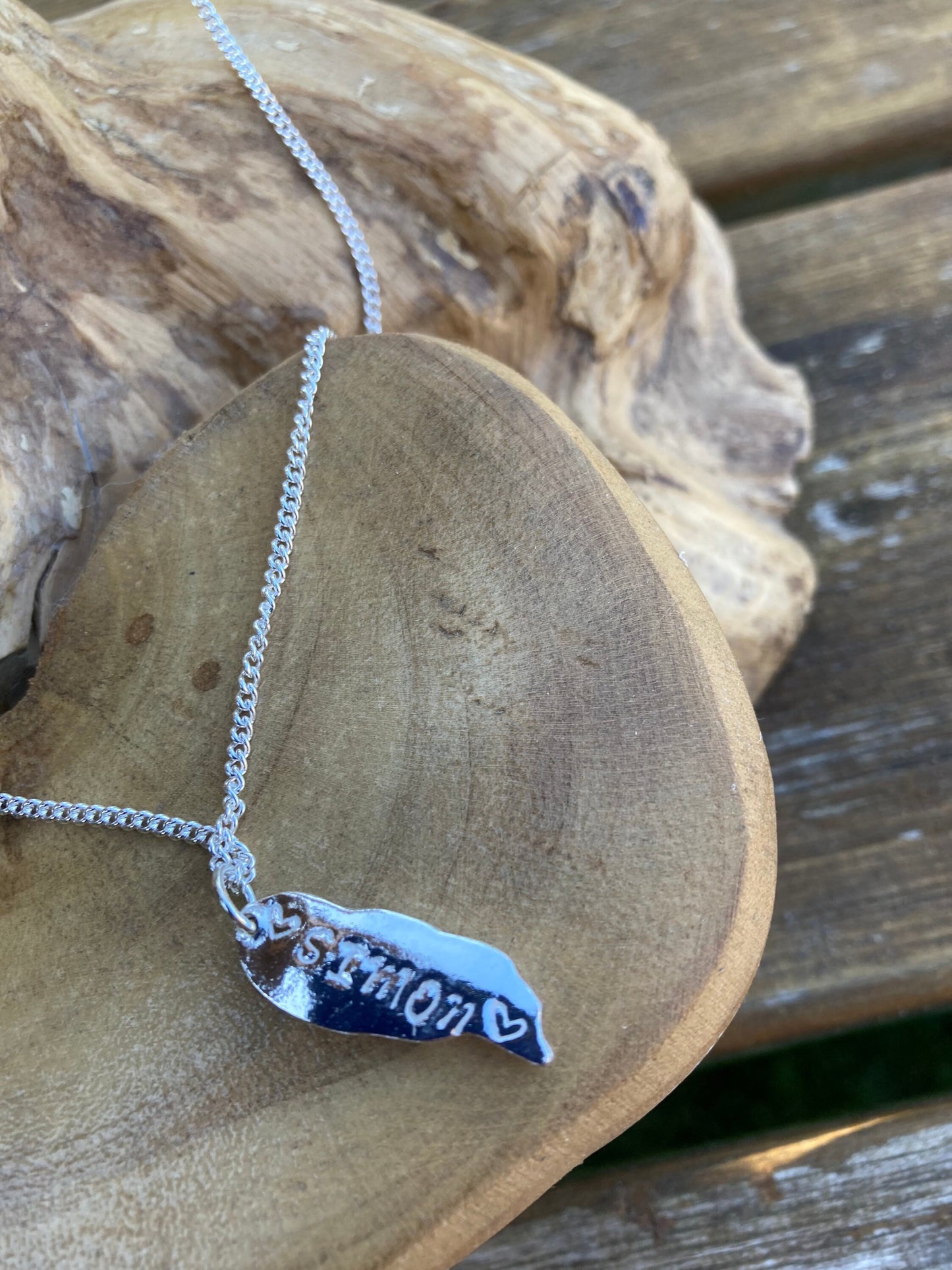 Personalised angels wing solid silver dainty pendant necklace and 18" sterling silver chain designed & handmade in UK