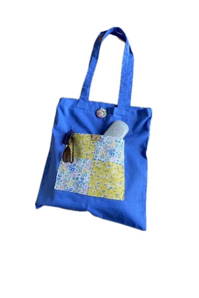 Liberty of London pocket large Tote bag handmade,Liberty print front pocket on bright colourful cotton tote bags. Unique gift.