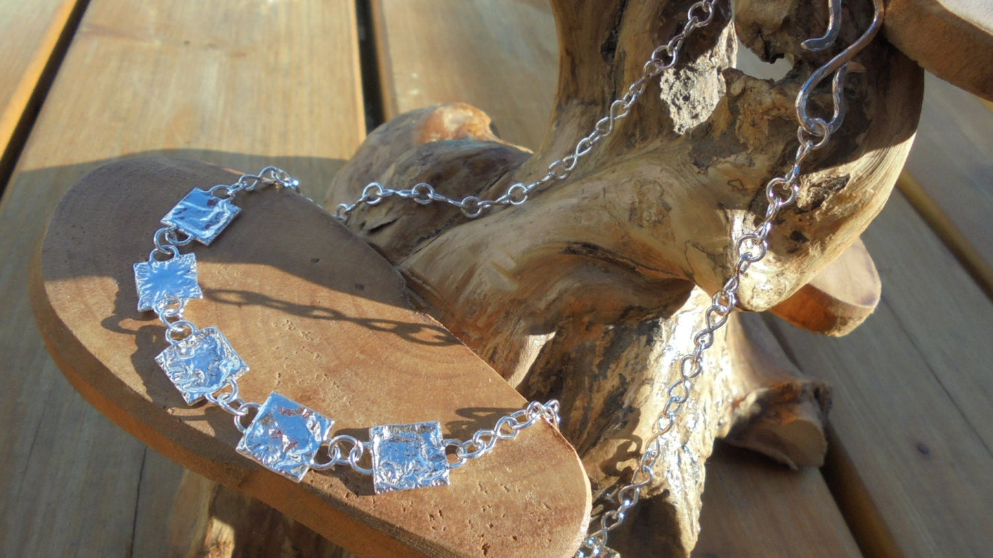 solid sterling reticulated sterling silver squares on handmade infinity sterling silver chain designed & handmade uk
