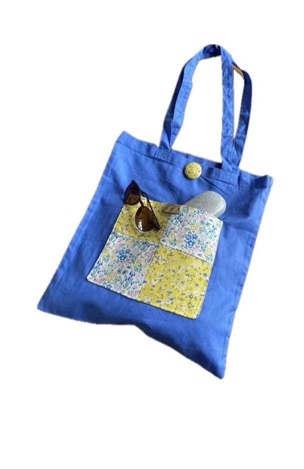 Liberty of London pocket large Tote bag handmade,Liberty print front pocket on bright colourful cotton tote bags. Unique gift.